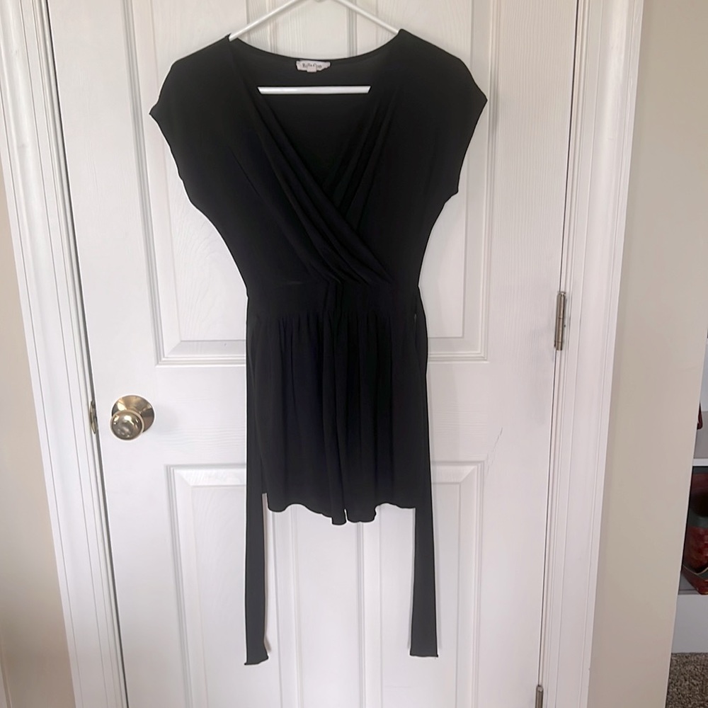 Black romper with strings for bow in front